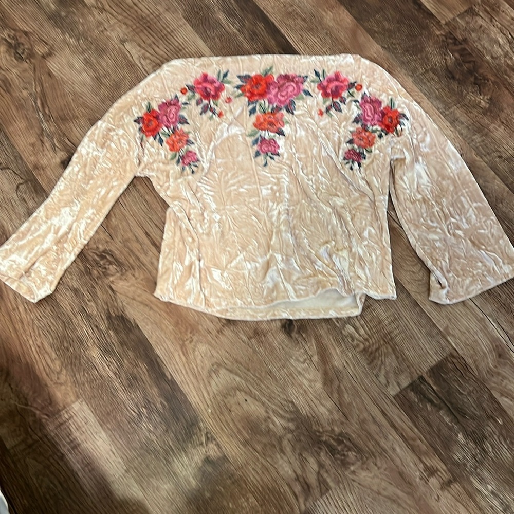 🌹Velvet Champagne Colored Off the Shoulder Top • Women’s Sz Small